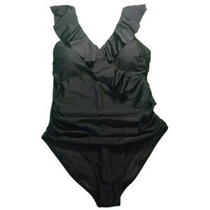 Blooming Jelly Classic Black One Piece Swimsuit With Ruffle Size XL